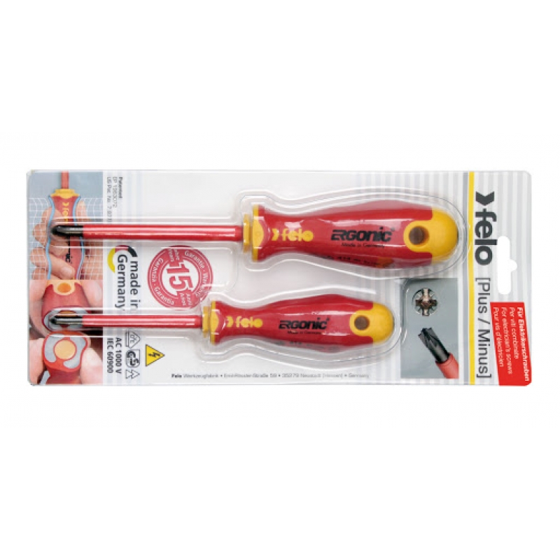 Комплект отвертки FELO 417 Ergonic 1000V 2-бр 417: Plus/Minus Z1 / Z2 Професионални инструменти