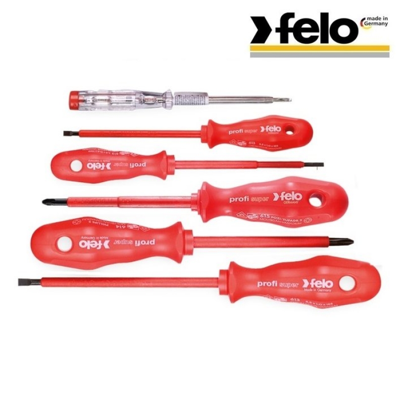 Комплект отвертки FELO S613 1000V 6-pcs 613: 2,5 x 75 / 4,0x100 / 5,5x125 614: PH1 x 80 / PH2 x 100 Професионални инструменти