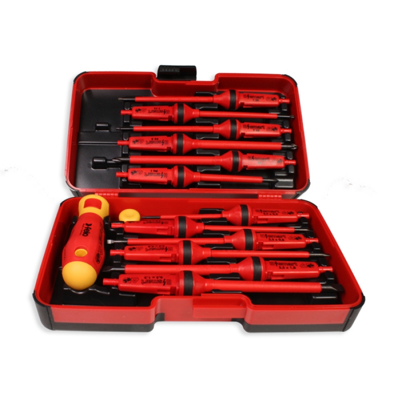 Комплект отвертки Felo E-SMART 1000V 14-бр 2,5 x 0,4 / 3,0 x 0,5 / 3,5 x 0,6 / 4,0 x 0,8 / 5,5 x 1,0 / 6,5 x 1,2 PZ 2 Професионални инстр