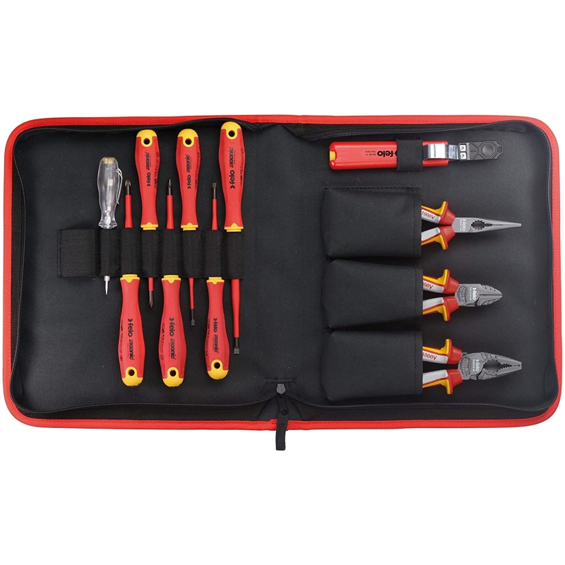 Комплект инструменти FELO 1000V E-slim 11бр. 413: 3,5 x 0,6 / 4,0 x 1,0 / 5,5 x 1,0 414: PH1 x 80 / PH2 x 100 415: PZ2 x 100 Комплект инструменти FELO 1000V E-slim 11бр. 413: 3,5 x 0,6 / 4,0 x 1,0 / 5,5 x 1,0 414: PH1 x 80 / PH2 x 100 415: PZ2 x 100 Професионални инструменти