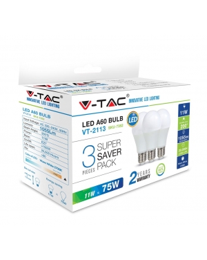LED Крушка - 10.5W E27 A60 Термо Пластик 6400K 3Бр/Сет LED крушки Е27