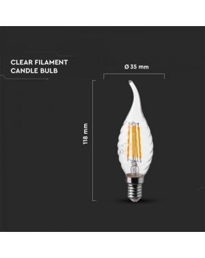 LED Крушка - 4W Filament E14 Кендъл Спирала Пламък 4000K LED крушки Е14