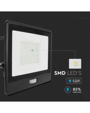50W LED Прожектор PIR Сензор SAMSUNG ЧИП Черно Тяло 3000К 1М Кабел LED екстериорно осветление