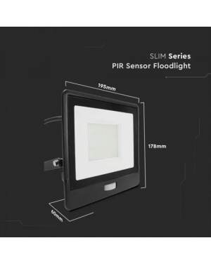 50W LED Прожектор PIR Сензор SAMSUNG ЧИП Черно Тяло 4000К 1М Кабел LED екстериорно осветление