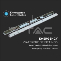 LED Влагозащитено Тяло М-Серия 1500мм 48W 6400K Авариино Захранване Стоманен Клип 120LM/W Промишлени линейни LED тела