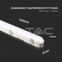 LED Влагозащитено Тяло М-Серия 1500мм 48W 6400K Авариино Захранване Стоманен Клип 120LM/W Промишлени линейни LED тела