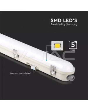 LED Влагозащитено Тяло М-Серия 1500мм 48W 6400K Авариино Захранване Стоманен Клип 120LM/W Промишлени линейни LED тела