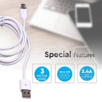 Micro USB Кабел 3M Бял Микро USB Кабели