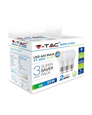 LED Крушка - 5W E27 A55 Термо Пластик 2700K 3Бр/Сет LED крушки Е27