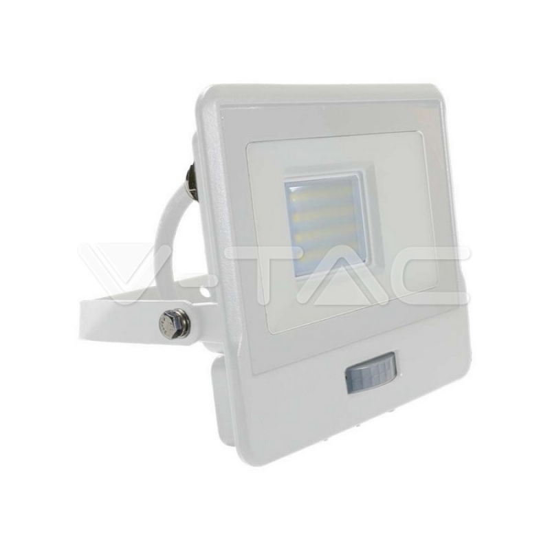 20W LED Прожектор PIR Сензор SAMSUNG ЧИП Бяло Тяло 4000К 1М Кабел LED екстериорно осветление