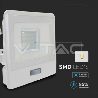 20W LED Прожектор PIR Сензор SAMSUNG ЧИП Бяло Тяло 4000К 1М Кабел LED екстериорно осветление
