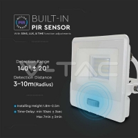20W LED Прожектор PIR Сензор SAMSUNG ЧИП Бяло Тяло 4000К 1М Кабел LED екстериорно осветление
