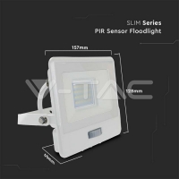20W LED Прожектор PIR Сензор SAMSUNG ЧИП Бяло Тяло 4000К 1М Кабел LED екстериорно осветление