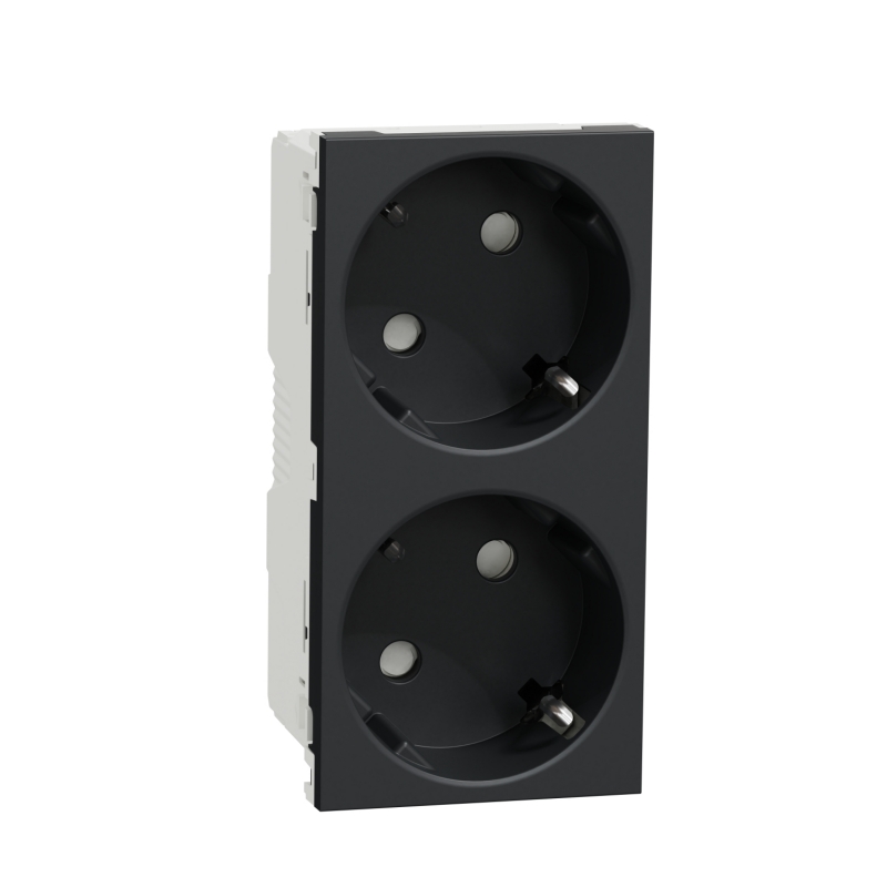 New Unica, Двоен контакт Шуко с Детска защита, 2P+E, 16A 250V, безвинтово свързване - IP21 D, антрацит New Unica, Двоен контакт Шуко с Детска защита, 2P+E, 16A 250V, безвинтово свързване - IP21 D, антрацит NEW UNICA контакти и ключове