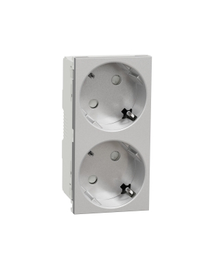 New Unica, Двоен контакт Шуко с Детска защита, 2P+E, 16A 250V, безвинтово свързване - IP21 D, алуминий NEW UNICA контакти и ключове