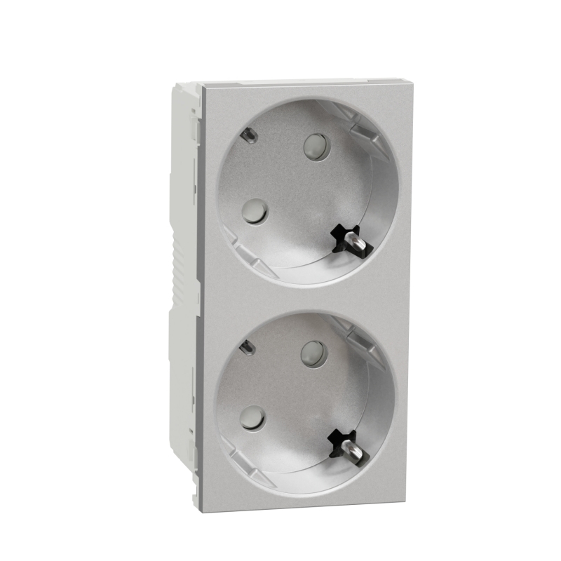 New Unica, Двоен контакт Шуко с Детска защита, 2P+E, 16A 250V, безвинтово свързване - IP21 D, алуминий New Unica, Двоен контакт Шуко с Детска защита, 2P+E, 16A 250V, безвинтово свързване - IP21 D, алуминий NEW UNICA контакти и ключове