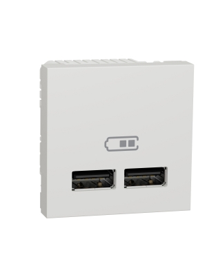 Двойно USB зарядно 2.0, бял NEW UNICA контакти и ключове