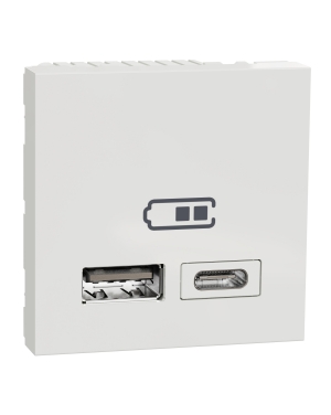 Двойно USB зарядно 2.0, A+C, бял NEW UNICA контакти и ключове