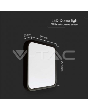 18W LED Плафон Квадрат Микровълнов Сензор Черна Рамка 4000К IP44 LED плафони със сензори