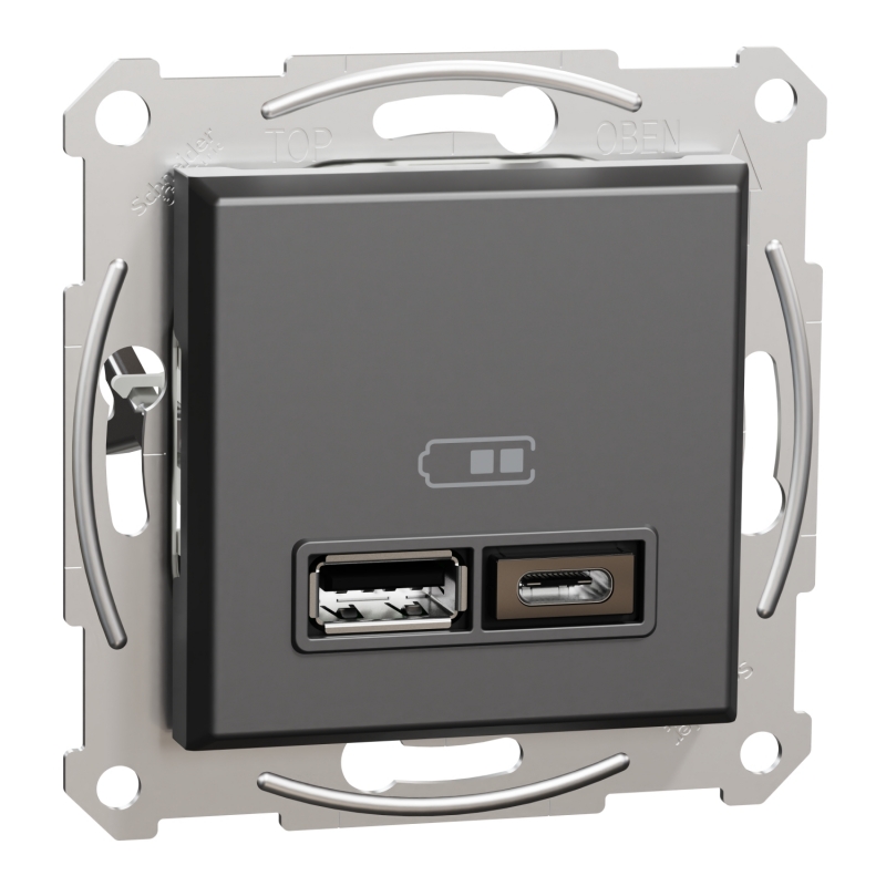 USB зарядно 2,4A A+C, антрацит ASFORA контакти и ключове