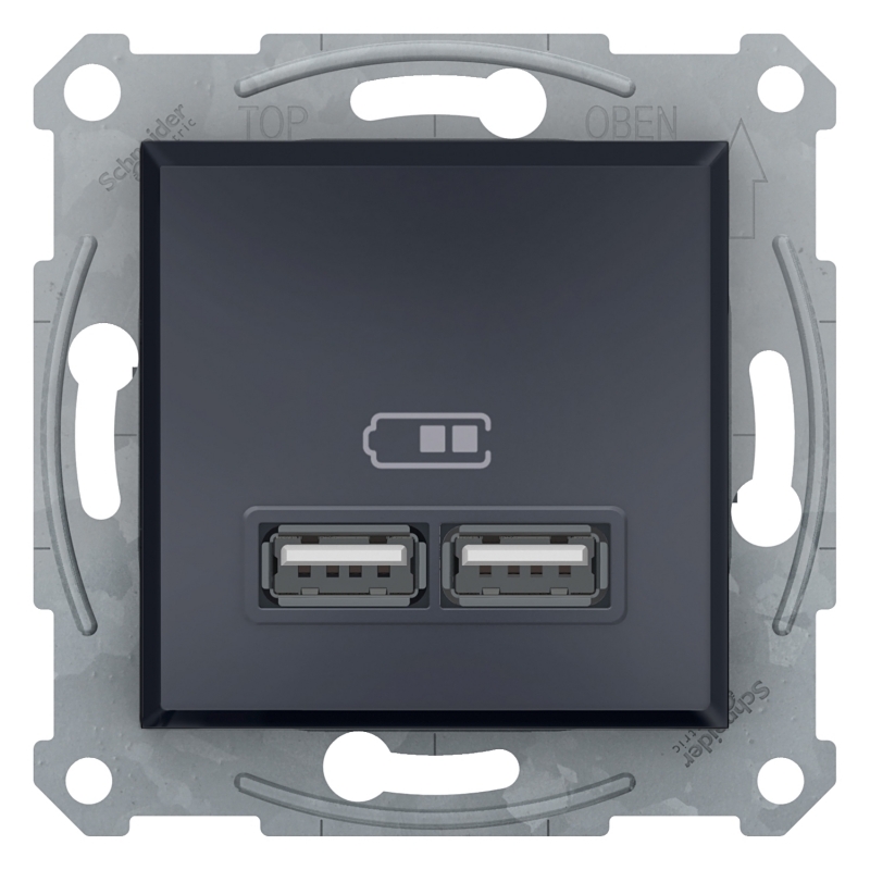 USB зарядно, 2.1А, антрацит USB зарядно, 2.1А, антрацит ASFORA контакти и ключове