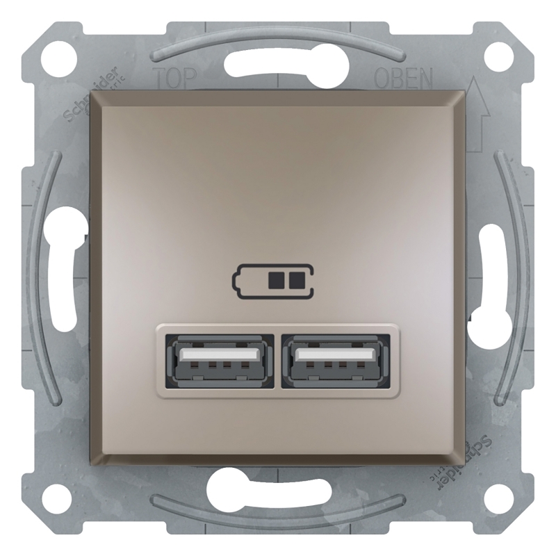 USB зарядно, 2.1А, бронз ASFORA контакти и ключове