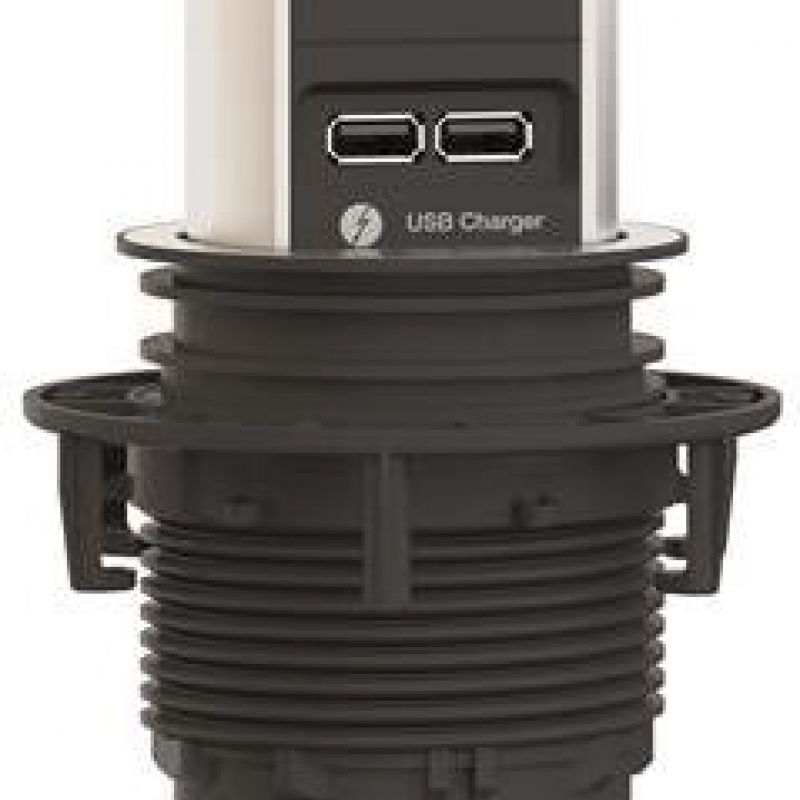 Модул ELEVATOR с 1х Шуко и USB тип A+A, с кабел 2м, цвят Инокс, Bachmann Мебелни контакти BACHMANN