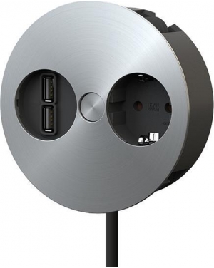 Модул TWIST с 1х Шуко и USB тип A+A, с кабел 2м, цвят Инокс, Bachmann Мебелни контакти BACHMANN