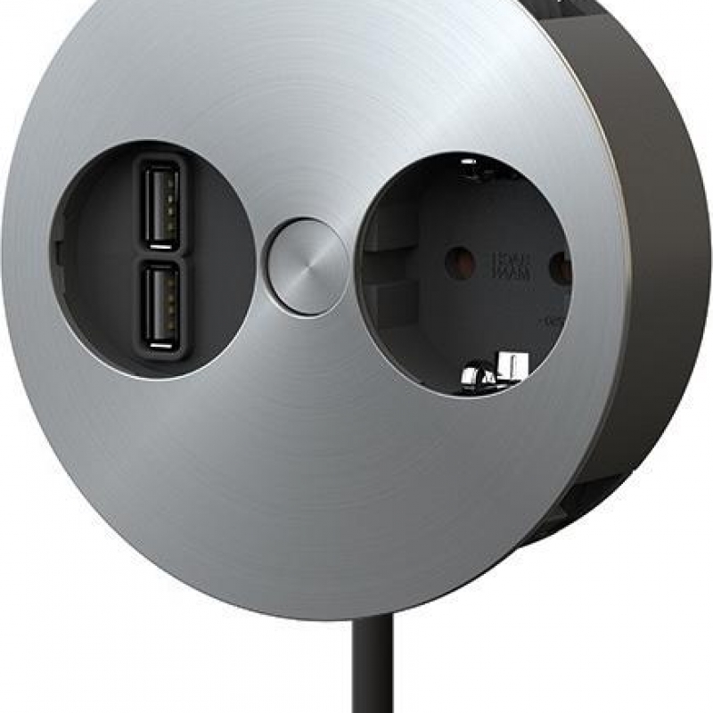 Модул TWIST с 1х Шуко и USB тип A+A, с кабел 2м, цвят Инокс, Bachmann Мебелни контакти BACHMANN