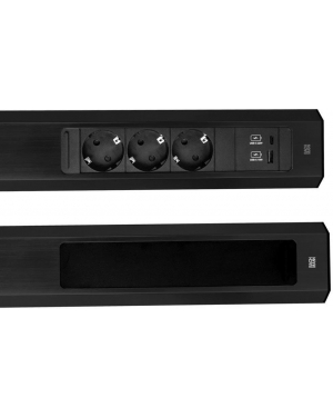 Модул CASIA 2 с 3x Шуко и USB A+C с щора, цвят ЧЕРЕН, с възможност за ъглов монтаж, захранващ кабел 2м, Bachmann Мебелни контакти BACHMANN