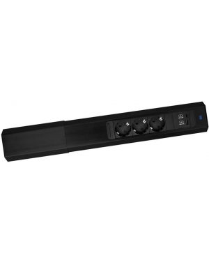 Модул CASIA 2 с 3x Шуко и USB A+C с щора, цвят ЧЕРЕН, с възможност за ъглов монтаж, захранващ кабел 2м, Bachmann Мебелни контакти BACHMANN