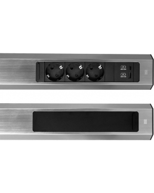 Модул CASIA 2 с 3x Шуко и USB A+C с щора, цвят ИНОКС, с възможност за ъглов монтаж, захранващ кабел 2м, Bachmann Мебелни контакти BACHMANN