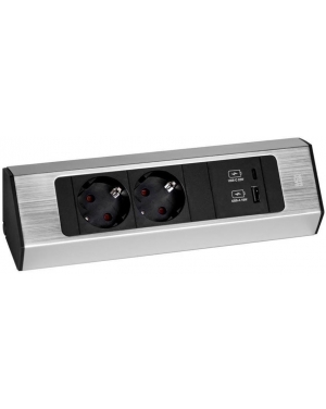 Модул CASIA 2 с 2x Шуко и USB A+C, цвят ИНОКС, с възможност за ъглов монтаж, захранващ кабел 2м, Bachmann Мебелни контакти BACHMANN