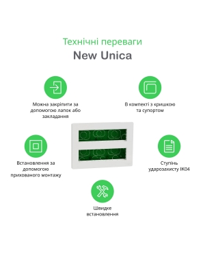 Панел 2x8 модула за скрит монтаж, антибакт. NEW UNICA контакти и ключове