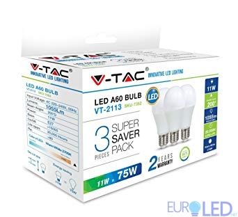 LED Крушка - 11W E27 A60 Термо Пластик Неутрална светлина 3Бр/Сет