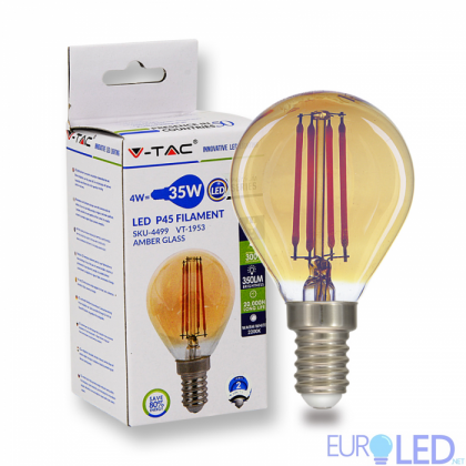 LED Крушка - 4W Filament E14 P45 Amber Покритие Топло Бяла Светлина