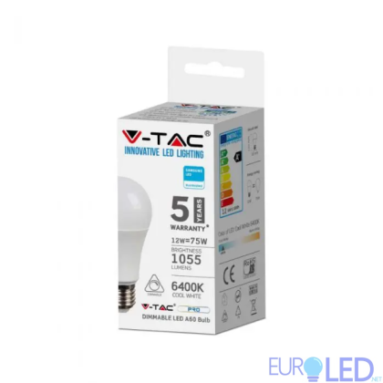 A60-E27-12W-PLASTIC BULB-DIMMABLE-LED BY SAMSUNG-6400K
