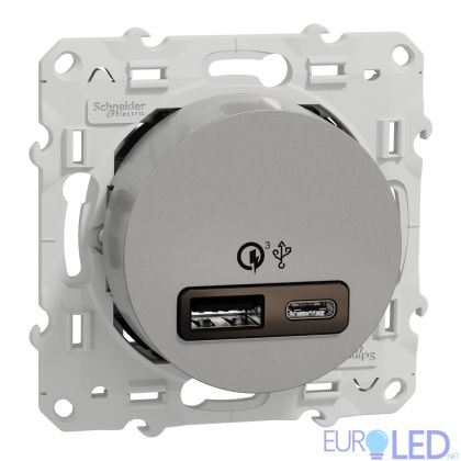 Odace, Двойно USB 18W Quick Charge зарядно A+C, алуминий