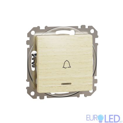Sedna Design & Elements, Еднопосочен пуш бутон 10A син локаторен LED символ Звънец, бреза