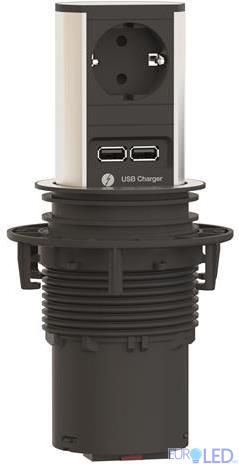 Модул ELEVATOR с 1х Шуко и USB тип A+A, с кабел 2м, цвят Инокс, Bachmann