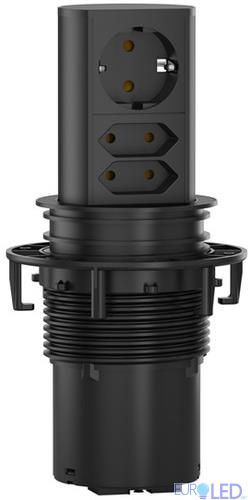 Модул ELEVATOR с 1х Шуко и 2x Евро, с кабел 2м, цвят Черен, Bachmann