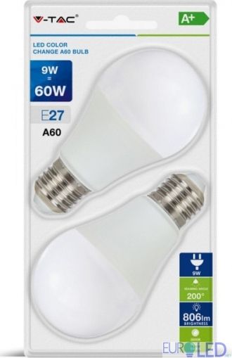 LED Крушка - 9W E27 A60 Термо Пластик 3Степенно Димиране 6400K 2Бр/Блистер -  NEW  