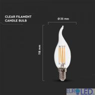 LED Крушка - 4W Filament  E14 Кендъл  Пламък 6000K 