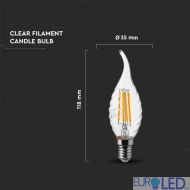 LED Крушка - 4W Filament  E14 Кендъл Спирала Пламък 4000K 