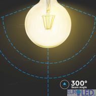 LED Крушка - 4W Filament  E27 G125 Амбър 2200К 
