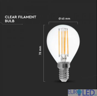 LED Крушка - 6W Filament E14 P45 6400К 130LM/W