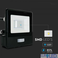 10W LED Прожектор PIR Сензор SAMSUNG ЧИП Черно Тяло 3000К 1М Кабел 
