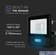 10W LED Прожектор PIR Сензор SAMSUNG ЧИП Черно Тяло 4000К 1М Кабел 