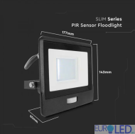 30W LED Прожектор PIR Сензор SAMSUNG ЧИП Черно Тяло 3000К 1М Кабел 