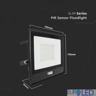 50W LED Прожектор PIR Сензор SAMSUNG ЧИП Черно Тяло 4000К 1М Кабел 
